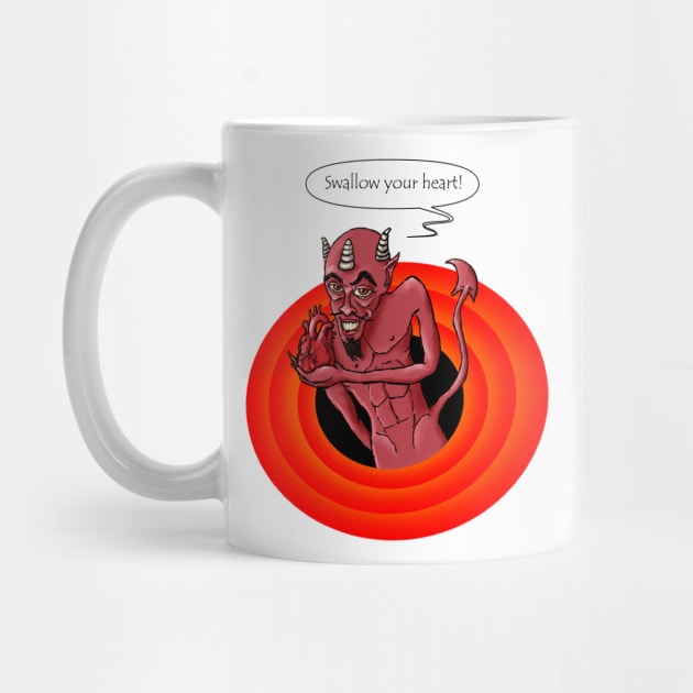 Funny & crazy demon saying "swallow your heart" by Gil Weinstein Studios